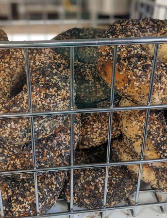 A tray of everything bagels
